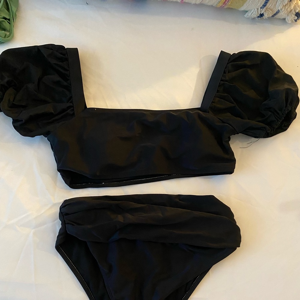 Two Piece Puff Sleeve Bathing Suit